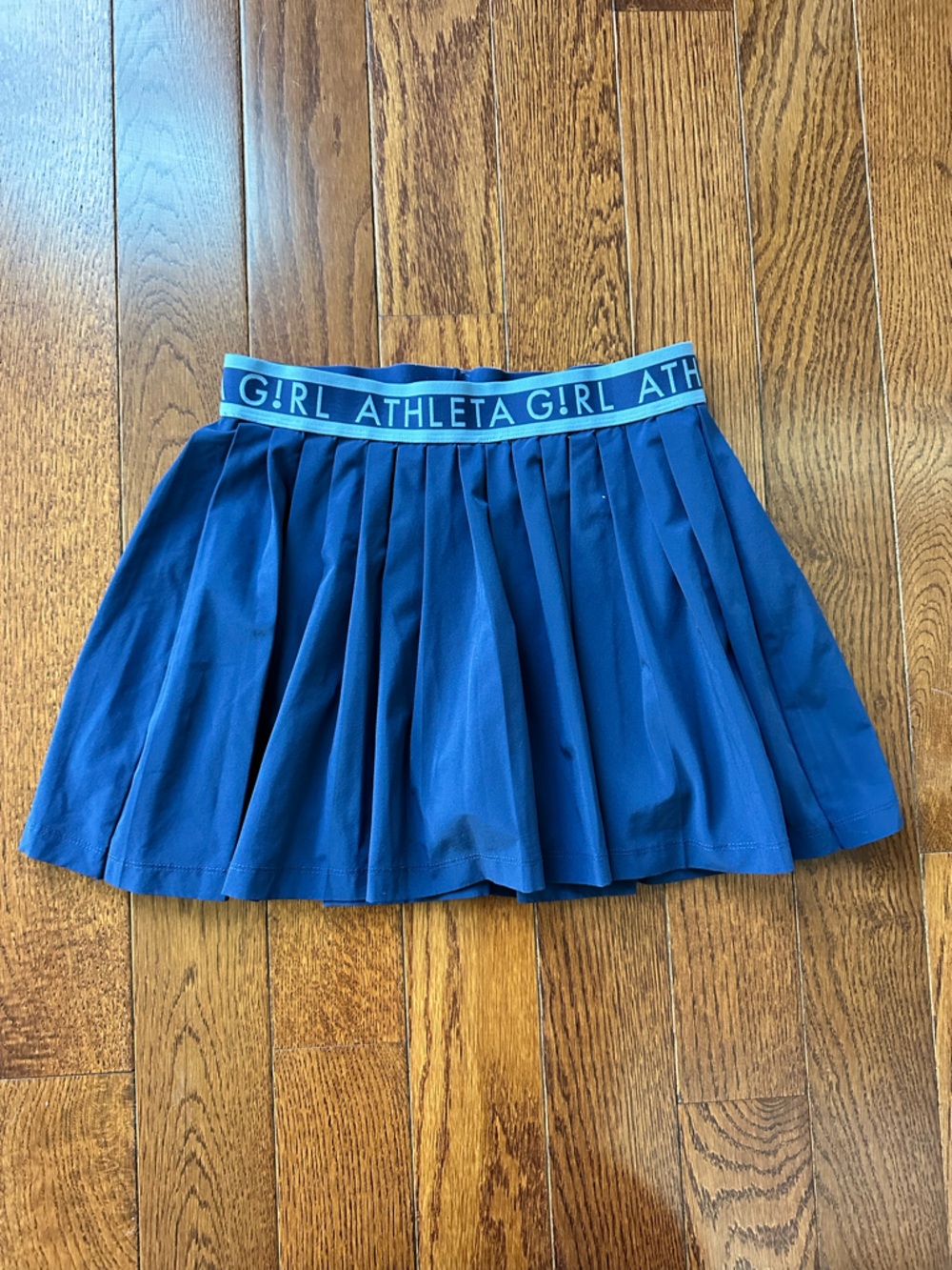 Athleta Navy Blue Pleated Athletic Mini Skirt with Logo Waistband
